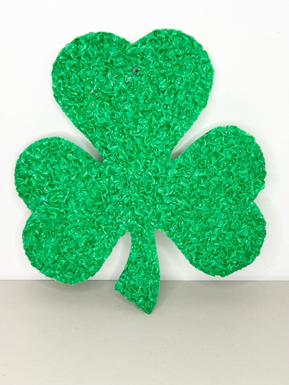 Vintage Melted Plastic Popcorn St. Patrick’s Day Shamrock Clover Decor 
16”x 14”